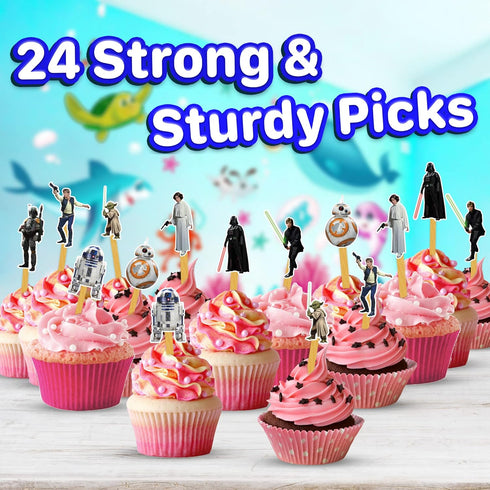 24x Galactic Space Cupcake Toppers, Durable Picks for Kids' Birthday Décor