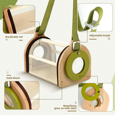 Set 3-12 Wooden Bug Catcher Kit for Kids, Bug Catching & Insect Explorer with Butterfly Net, Magnifying Glass, Bug