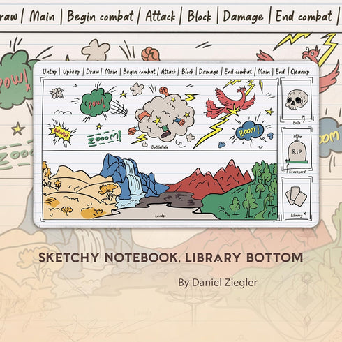 Sketchy Notebook, Library Bottom (Stitched) - MTG Playmat with Zones - Compatible with Magic The Gathering Playmat