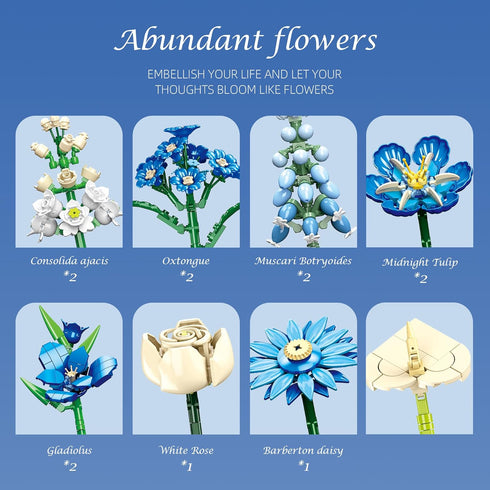 Set, 766 PCS-JJ9240 Flower Bouquet Building Blocks Creative Blue Tulip Artificial Flower Plant Models, Home Decor