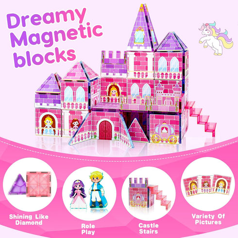 3-5 4-8 3 4 5 6 7 8 9+ Tsomtto Magnetic Tiles for Girls - Princess Magnetic Blocks Building Toys for Kids Ages Toddler