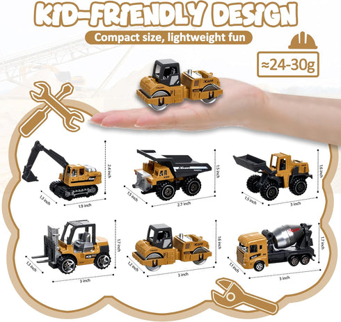 6Pcs Set, Bulldozers Playset 3-9 Construction Trucks Vehicles, Die-cast Construction Toys Toys for Boys, Mini Excavator