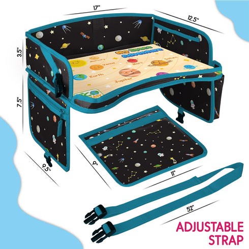 Waterproof Car Seat Tray for Toddler, Kids Travel Lap Desk with Storage for Road Trip Essentials, Black