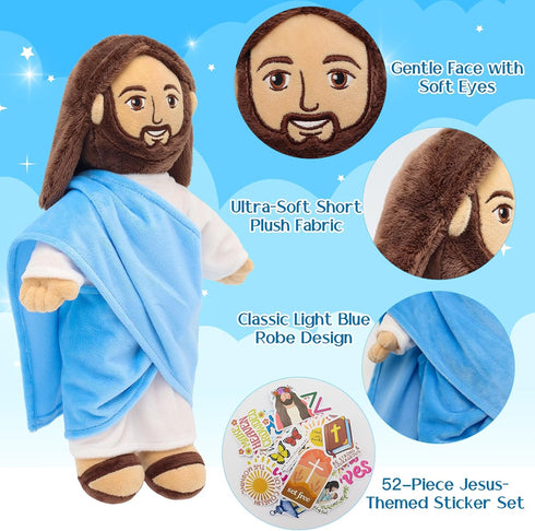 13" Yelakey Jesus Plush Doll - Jesus Plushies with Stickers Christian Faith Plushie Faith-Based Gift for Kids Sunday