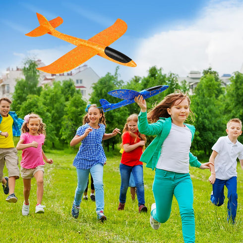 VCOSTORE 2 Pack Foam Airplanes, Large Throwing Glider Plane Toy with 2 Flight Modes for Outdoor Sports Toys 3-12