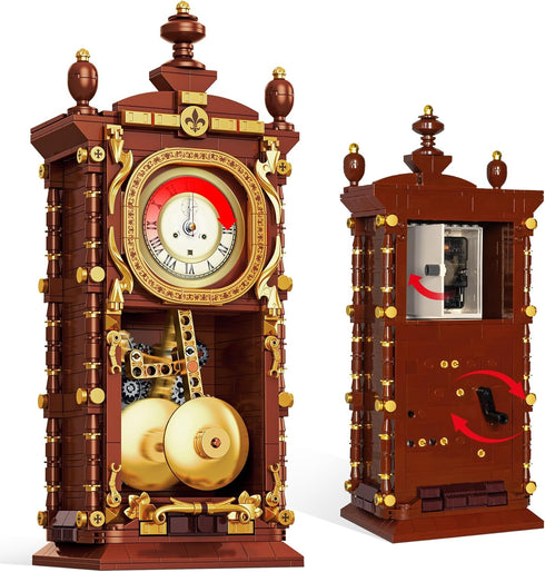 Vintage Retro Swing Clock Building Set, Pendulum Clocks Building Block Toys with