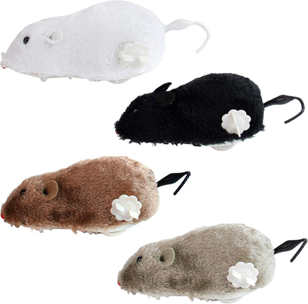 AUEAR 4 Pack Wind Up Mouse Racing Mini Plush Mice, Realistic Looking Pet with Twirling Tail