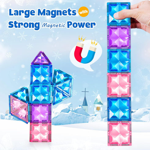 102pcs Frozen Castle Magnetic Tiles - 3D Diamond Building Blocks STEM Educational Toys for Kids Age 3-8 Birthday Gifts