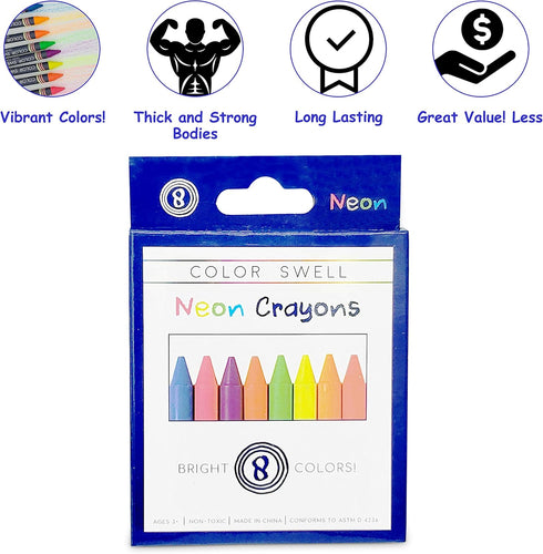 Pack Color Swell Neon Crayon - One Box of Fun Neon Crayons of Teacher Quality Durable for Kids Students Party Favors