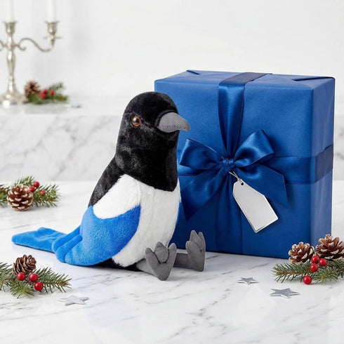 ZHONGXIN MADE 12inch Magpie Plush Toy - Realistic Black Magpie Bird Stuffed Animal, Cute Little Bird Raven Plush as