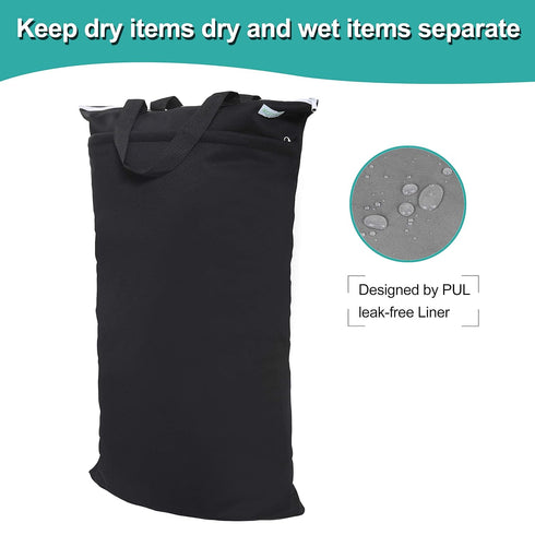 wegreeco Large Black Reusable Hanging Wet Dry Cloth Diaper Bag
