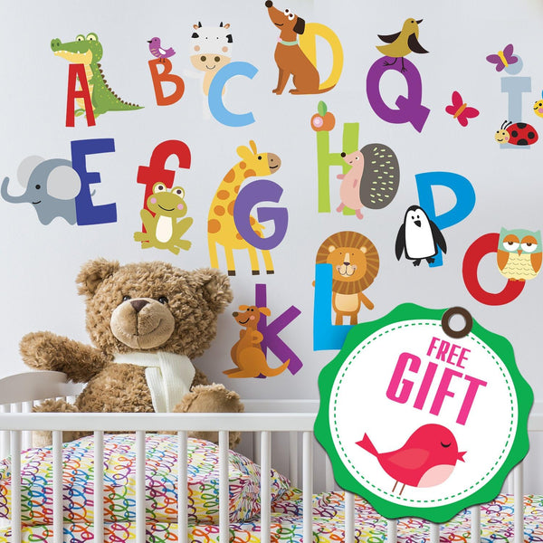 ABC Wall Decals - Alphabet Educational Animal Stickers for Classroom Decor - Playroom Decals for Kids