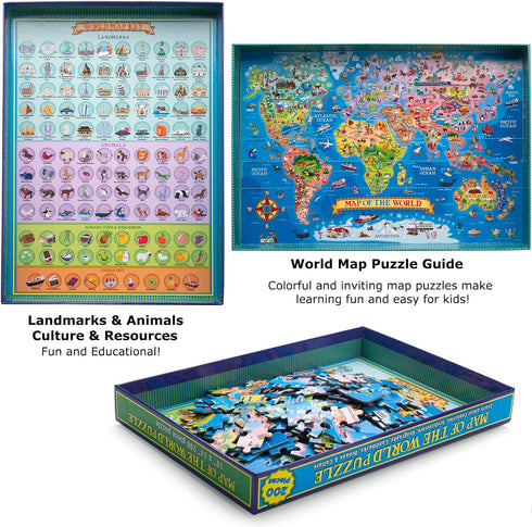 World Map Puzzle - 200 Pieces for Kids & Adults - Educational Geography Jigsaw Puzzle