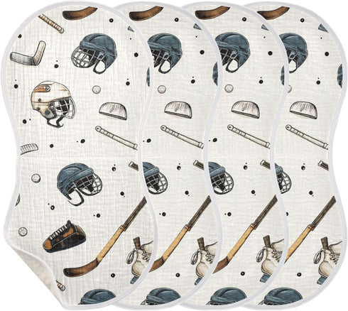 Mazeann 4 Pack Vintage Ice Hockey Balls Burp Cloths Baby Boys Girls Absorbent Soft Cotton Burping Cloths Rags