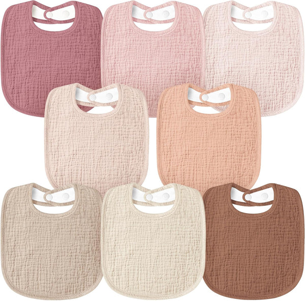 Susurration Muslin Baby Bibs 8 Pack Bandana Drool Bibs, Soft Square Adjustable