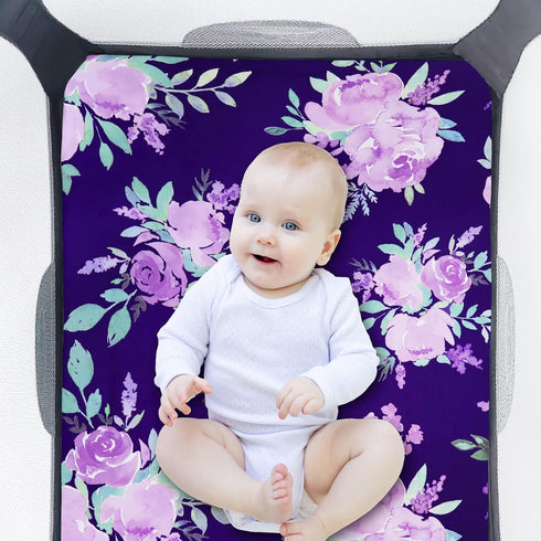 Pack Soft Purple Flower N Play Sheets for Mini Cribs - Breathable Cover