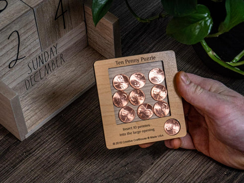 10 Penny Puzzle - Engaging Wood Brain Teaser