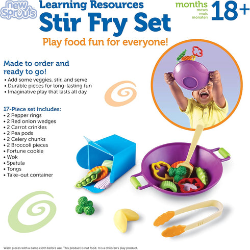 Set, 17 Set, 18 Learning Resources New Sprouts Stir Fry Play Food Toy Wok, Pretend Play Toys for Toddlers, Kitchen