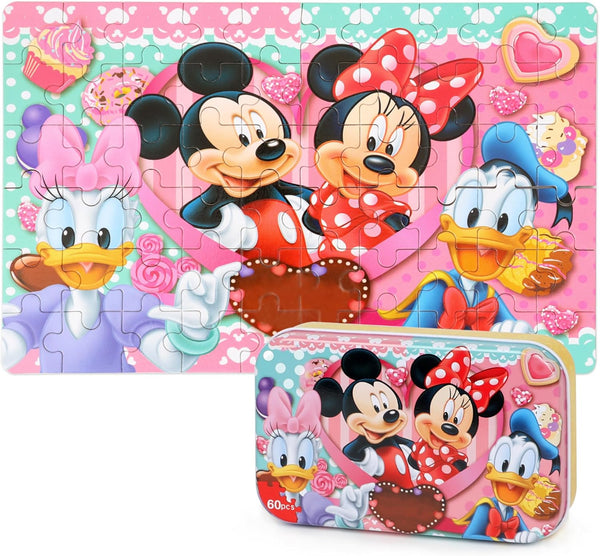 LELEMON 60 Piece Puzzles for Kids Ages 4-8, Educational Learning Jigsaw Toys in a Metal Box for Girls and Boys.