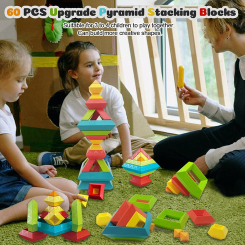 Montessori Toddler Toys for Ages 2-4, 60 PCS Stacking Building Blocks, Kids Sensory Toys for Preschool Learning