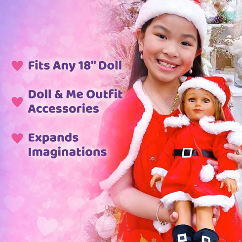 Eimmie 18 Inch Sets 18 Playtime by Doll Clothes and Accessories - Christmas Holiday Dress with Matching Santa Hat