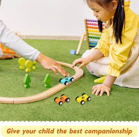 4 Pieces Wooden Car Ramp Race Track Toys for Ages 1-3, Mini Cars Play Set