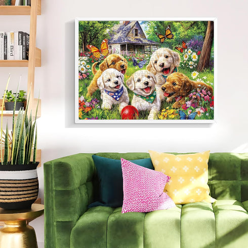 Nitktaia 300 8-10 10-12,Cute 20.5*15in Piece Puzzles for Adults, Garden Dog Jigsaw Puzzle for Children Elderly, Large