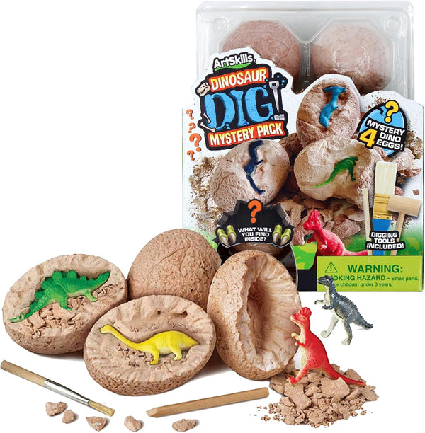 ArtSkills Dinosaur Eggs Excavation Dig Kit, Mystery Box of 4 Dino Eggs - Collect All 12 Toy Dinosaurs