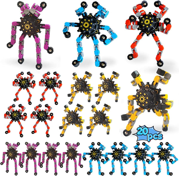 YAIUERL 20 Pack Funny Sensory Fidget Toys,Deformable Chain DIY Robot Spinners Fingertip Stress