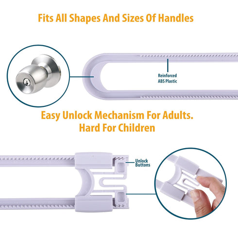 Sliding Cabinet Locks for Baby Proofing, Adjustable Child Safety Latches for Knobs & Handles, 10 Pack, White