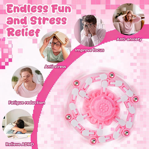 24PCS Pink Transformable Fidget Spinners,Sensory Bulk Robot Fidget Stress Relief Toys for Girls,Bulk Sensory Fidget