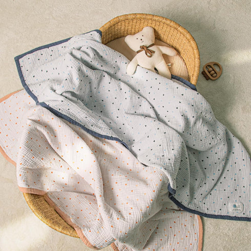 4-Layer 47"x47"(Peach lulumoon Muslin Baby Blanket for Girls: Soft Cotton Toddler Blanket for Daycare - Reversible