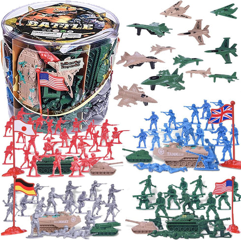 Liberty Imports 124 PCS Army Men Toy Figures, Military Forces Bucket Play Set, World War II Battle