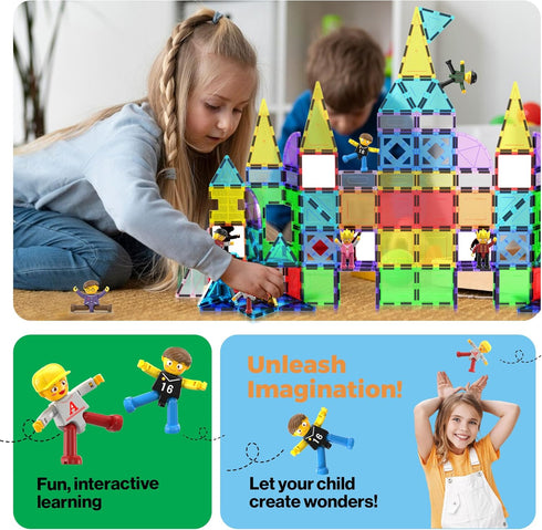 PicassoTiles Magnetic Tiles Compatible - 8pc Character Action Figures Add On Set for Educational Toddlers Toy