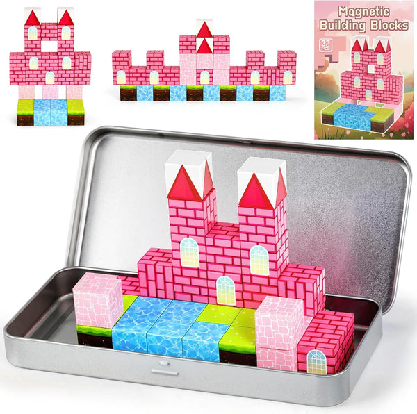 3 otters 32PCS Magnetic Building Blocks Princess Castle Travel Set, STEM Magnet