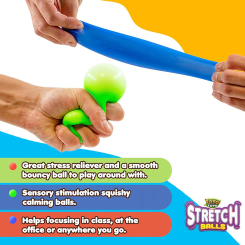 YoYa Toys Pull, Stretch, Squeeze Stress Balls, 3 Elastic Sensory Balls for Stress Relief, Ideal for Kids and Adults