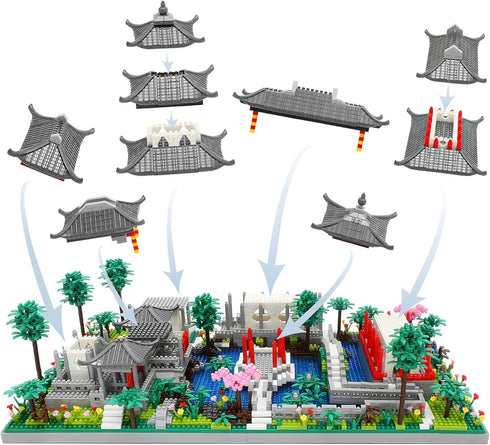 Mini Chinese Architecture of Suzhou Garden - Cherry Blossom Tree Building Blocks Set for Adults, 3888 Pcs