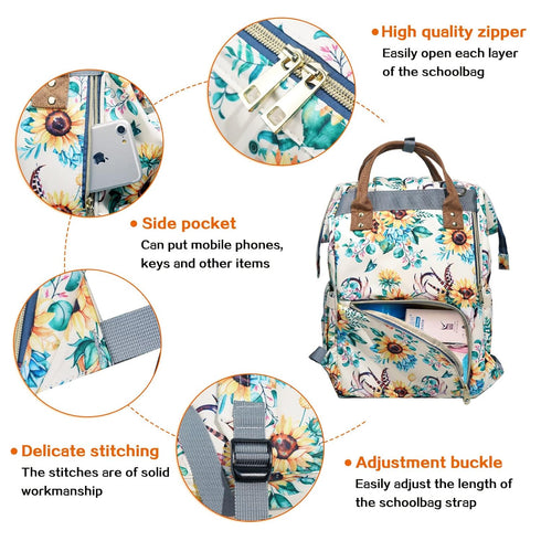 LIMHOO Backpack, Floral Diaper Bag Waterproof Baby Care Bag, Women Travel Baby Nappy Changing Bag (White)