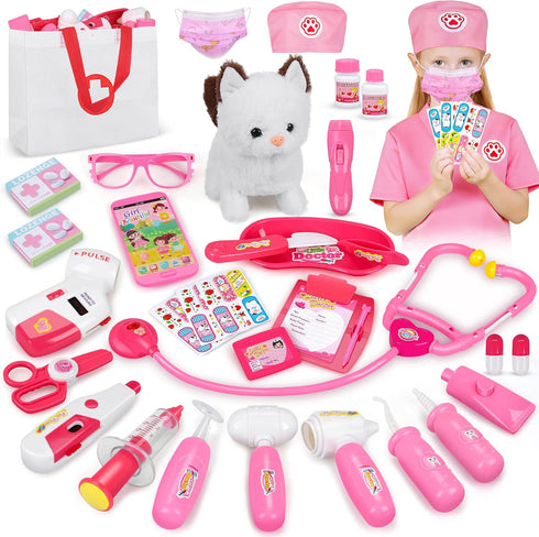 33Pcs Pet Doctor Kit for Toddlers - Dress Up Costume & Pretend