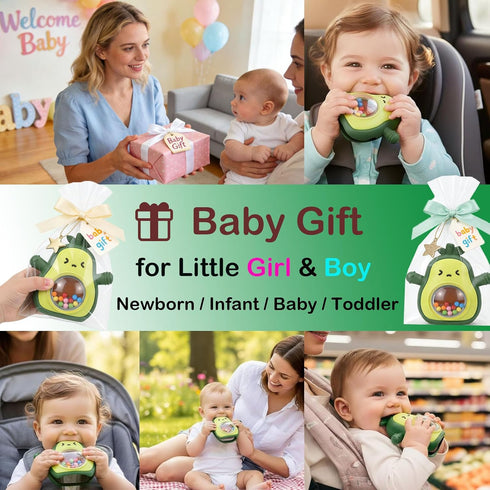 Baby Rattle Teething Toys Silicone Avocado Teething Mitten Sensory Toys for Grasping Chewing Sucking Hearing Needs-Baby
