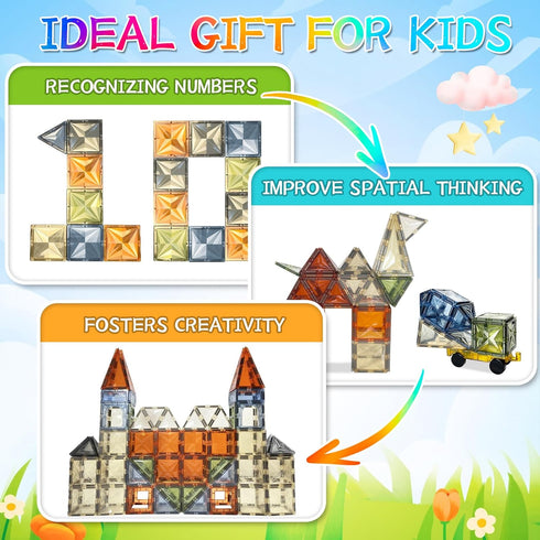 100PCS 3+ 2 Magnetic Tiles Montessori Toys Magnetic Blocks Kids Games STEM Classroom Educational Learning Sensory