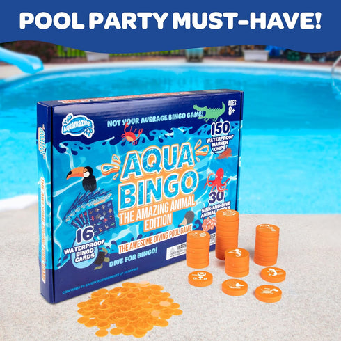 Summer 30 150 16 Pool Bingo Diving Game for Kids- Party Fun Edition Toy- Dive & Call Sinking Animal Themed "Numbers"