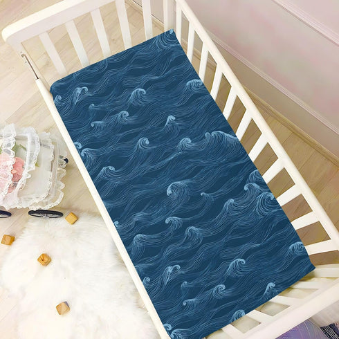 Dussdil 52 28 Dark Navy Blue Ocean Waves Crib Sheet for Girls Boys Baby Toddler Bed Mattress Sheets Babies Fitted Crib