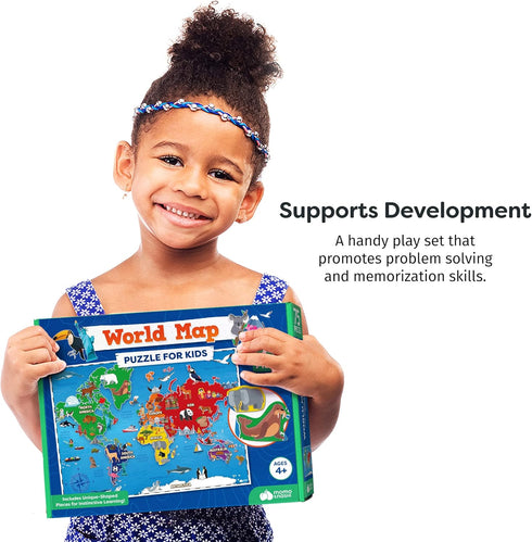 World Map Puzzle for Kids - 75 Piece Geography Jigsaw Puzzles for Ages 4-10, Globe Atlas Puzzle