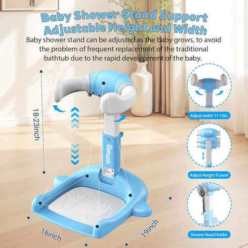 SteelSuperb Anti-Pinch 6-36 Foldable Baby Shower Stand, Toddler Shower Stand with Anti-Slip Base & Silicone, Baby
