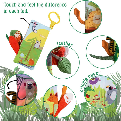 Baby Books 0-6 Months Touch Feel Crinkle Books, Sensory Teething Book for Newborns, Baby Gifts (Jungle Tails)