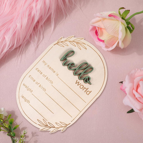 Gosknor 5.91x4.13 Inch Baby Announcement Sign, Wooden Hello World Baby Name Sign Newborn Announcement Sign Birth