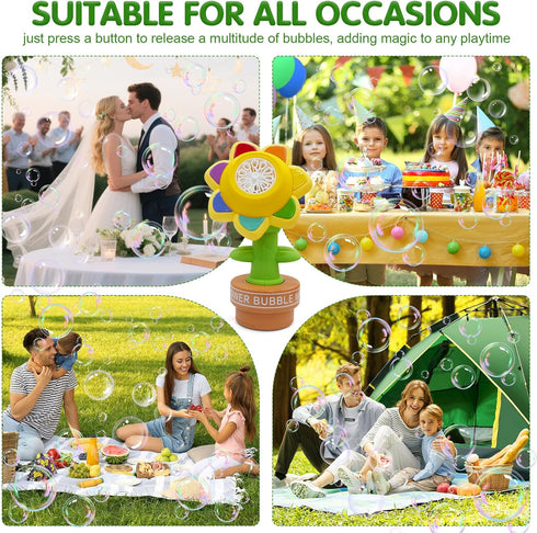 Sunflower Bubble Machine with Remote Control, Dancing Sunflower Bubble Machine with LED Lights, Rechargeable Automatic