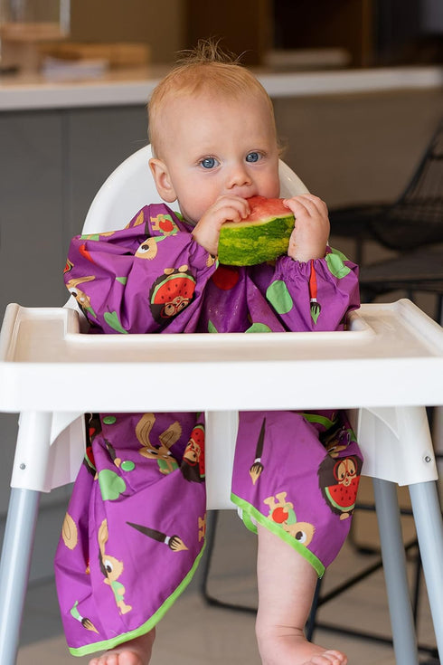 Tidy Tot Long Baby Bib, Mess Proof Long Sleeve Feeding Smock with Large Food Catcher Pocket, Waterproof