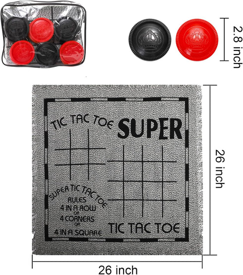 Yarlung Giant Checkers Set, 3 in 1 Jumbo Tic Tac Toe Game with Reversible Rug for Family Camping Lawn Games